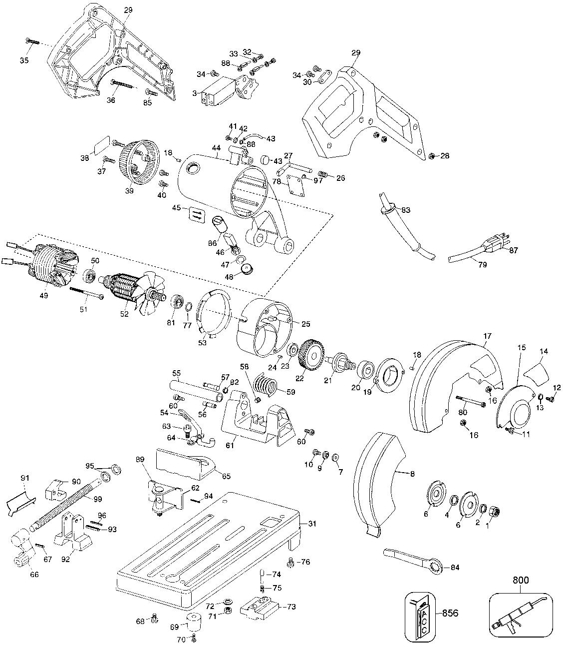 Default Diagram and Parts List for B2731 Type 1 Black and Decker Chop Saw